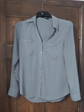 Express Gray Button-Up Top